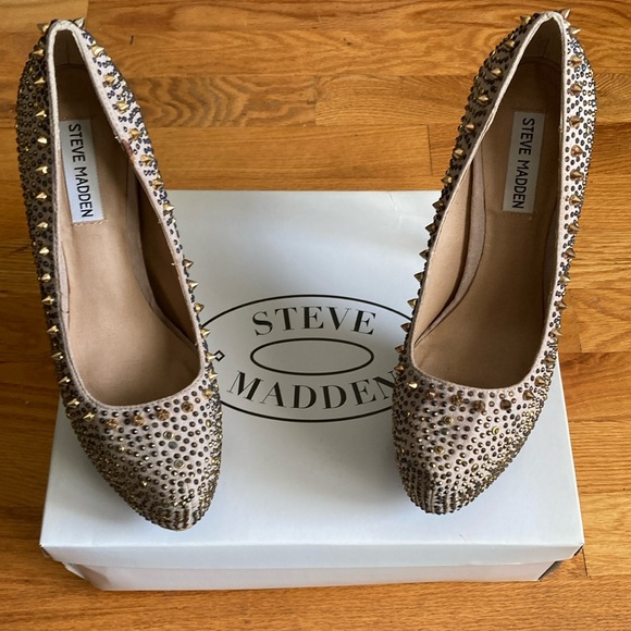 Steve Madden Shoes - Steve Madden Platform Stud Gold Crystal Embellished Heels